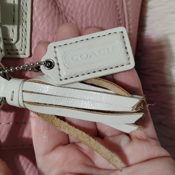 FIRM PRICE! Coach Pink & White Hampton Leather Small/Medium Y2K Satchel Bag - Picture 3 of 13